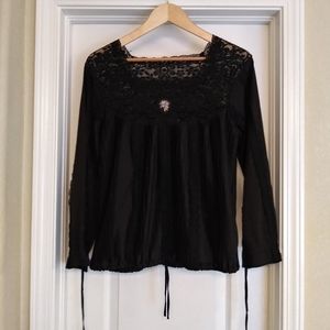 Louis Caring London Lace Long Sleeve Black Top